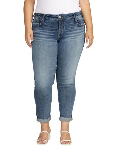 Silver Jeans Co. Plus Size Girlfriend Mid Rise Slim Leg Jeans - Blue