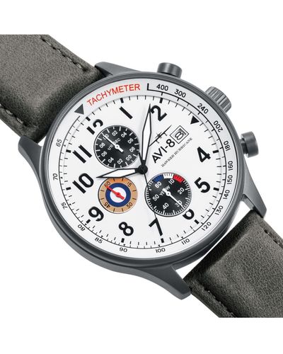 AVI-8 Hawker Hurricane Chronograph Genuine Leather Strap Watch 42mm - Gray