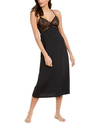 INC International Concepts Lace Long Nightgown - Black