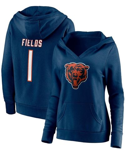 Fanatics Justin Fields Chicago Bears Player Icon Name And Number V-neck Pullover Hoodie - Blue
