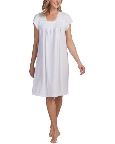 Miss Elaine Smocked Lace-trim Nightgown - White