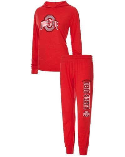 Concepts Sport Ohio State Buckeyes Long Sleeve Hoodie T-shirt And Pants Sleep Set - Red