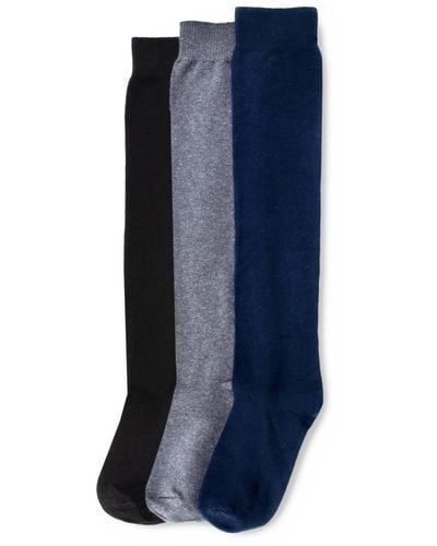Hue Flat Knit Knee High Socks 3 Pair Pack - Blue
