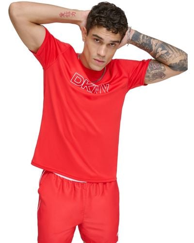 DKNY Rash Guard Short Sleeve Crewneck Logo Graphic T-shirt - Red