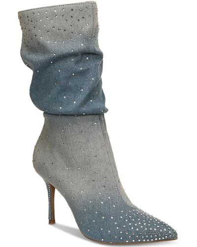 Thalia Sodi Raquell Slouch Pointed-toe Embellished Dress Boots - Gray