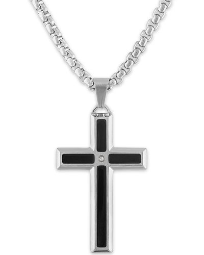 Macy's Diamond Accent Black Enamel Cross 24" Pendant - White