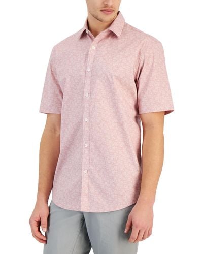 Alfani Regular-fit Stretch Textured Floral-print Button-down Shirt - Pink
