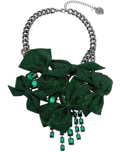 Betsey Johnson Faux Stone Pave Bow Bib Necklace - Green