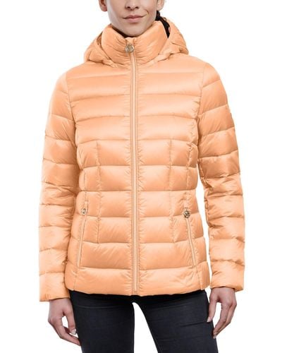 Michael Kors Hooded Packable Down Shine Puffer Coat, Created For Macy's - Orange