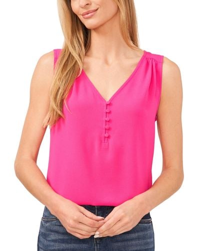 Cece V-neck Sleeveless Button-front Top - Pink