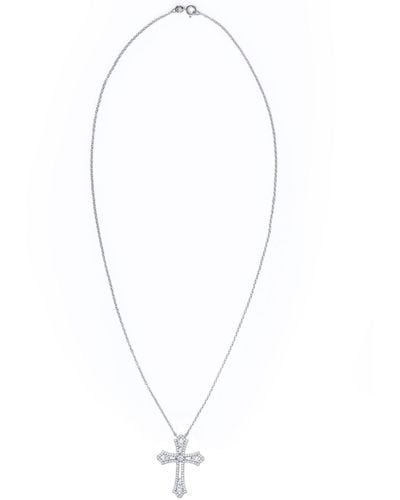 Macy's Cubic Zirconia Cross Pendant Necklace - White
