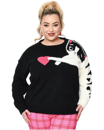 Unique Vintage Plus Size Black & White Cat Long Sleeve Sweater