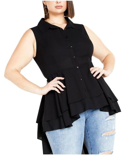 City Chic Simple Flutter Shirt - Black