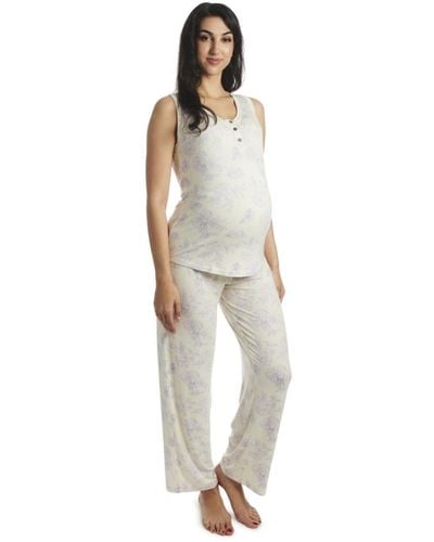 Everly Grey Joy Tank & Pants Maternity/nursing Pajama Set - White