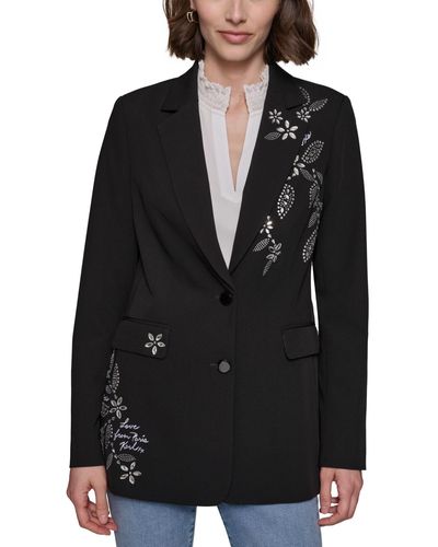 Karl Lagerfeld Embellished Button-front Blazer - Black