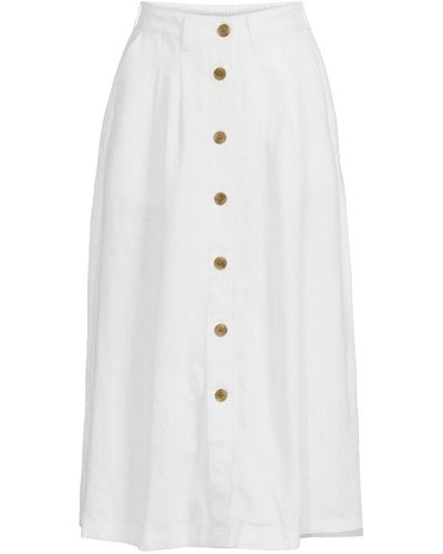 Lands' End Button Front Linen Midi Skirt - White