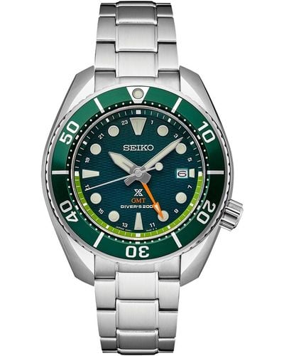 Seiko Prospex Sea Sumo Solar Gmt Stainless Steel Bracelet Watch 45mm - Green