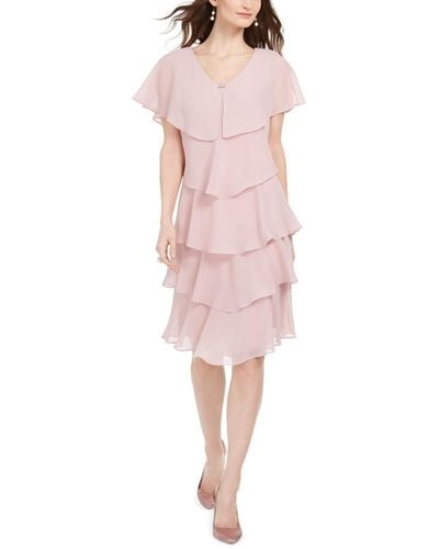 Sl Fashions Tiered Rhinestone Capelet Dress - Pink