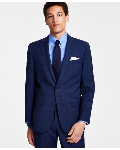 Brooks Brothers Classic-fit Stretch Plaid Wool Blend Suit Jacket - Blue
