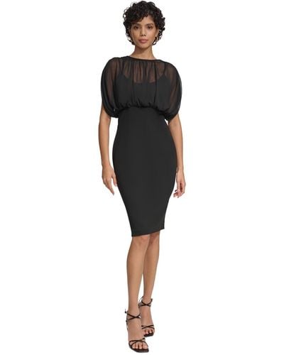 Calvin Klein Chiffon Overlay Sheath Dress - Black