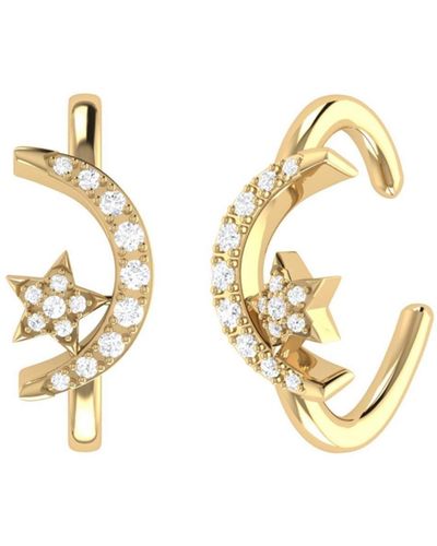 LuvMyJewelry Moonlit Star Design Gold Plated Sterling Silver Diamond Ear Cuff - Metallic