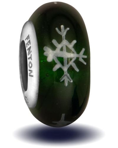 Fenton Glass Jewelry: Snowy Pines Glass Charm - Green