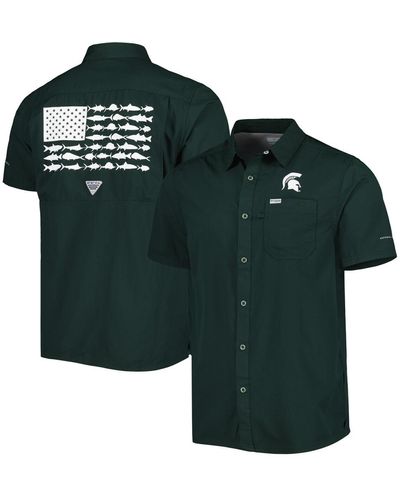 Columbia Pfg Michigan State Spartans Slack Tide Camp Button-up Shirt - Green