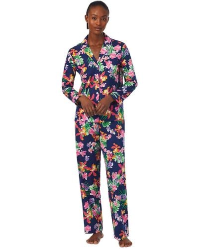 Ralph Lauren Lauren Floral Notch Neck Pajamas - Blue