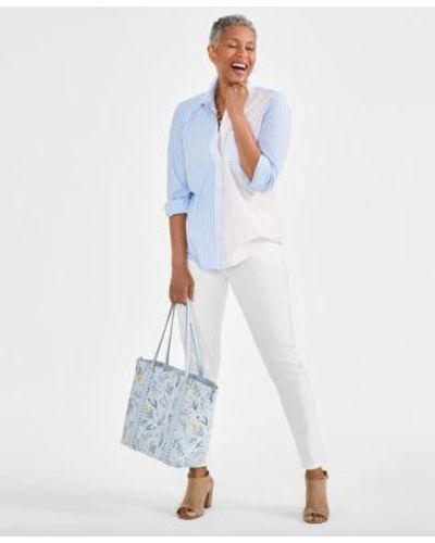 Style & Co. Style Co Striped Shirt Skinny Leg Jeans Statement Necklace Printed Tote Slingback Shoes Created For Macys - Blue