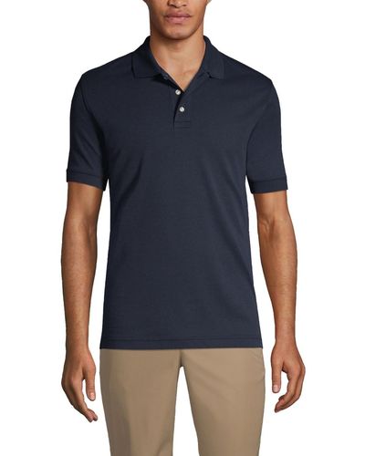 Lands' End School Uniform Short Sleeve Tailored Fit Interlock Polo Shirt - Blue