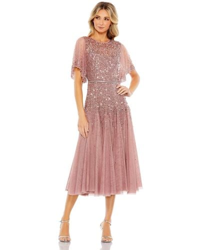 Mac Duggal Flounce Sleeve Tea Length Dress - Pink