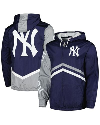 Mitchell & Ness Distressed New York Yankees Undeniable Full-zip Hoodie Windbreaker Jacket - Blue
