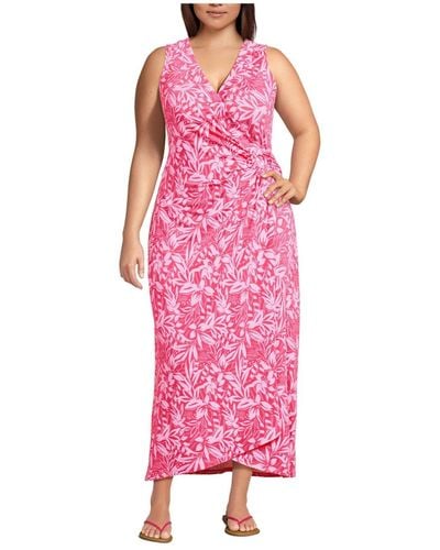 Lands' End Plus Size Sleeveless Tulip Hem Maxi Dress - Pink