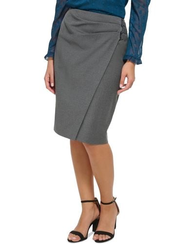 DKNY Faux Wrap Pencil Skirt - Gray