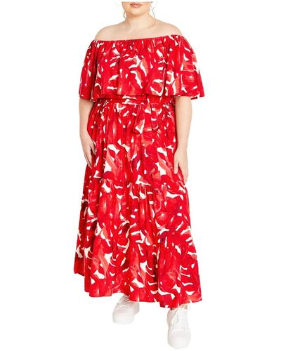 City Chic Plus Size Boardwalk Print Maxi Dress - Red