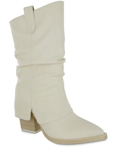 MIA West Heeled Tall-shaft Slouch Cowboy Boots - White