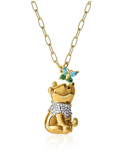 Disney Winnie The Pooh Gold-plated Butterfly And Pooh Pendant - Metallic