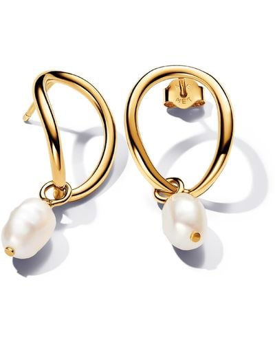 PANDORA 14k Gold-plated Shaped Circle Baroque Treated Freshwater Cultured Pearl Earrings - Metallic