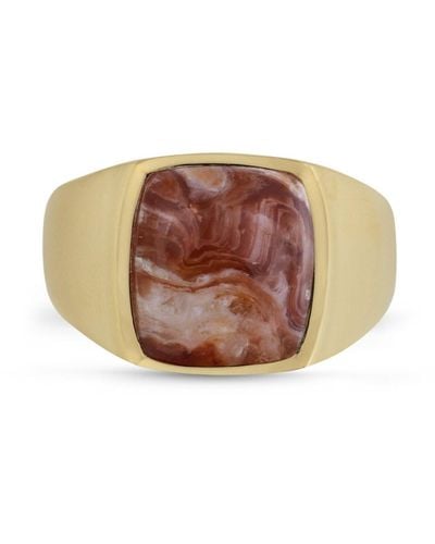 LuvMyJewelry Red Lace Agate Iconic Gemstone Gold Plated Silver Men Signet Ring - White