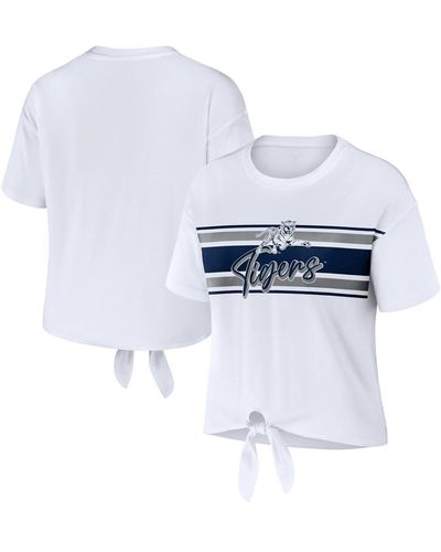 WEAR by Erin Andrews Jackson State Tigers Striped Front Knot Cropped T-shirt - White