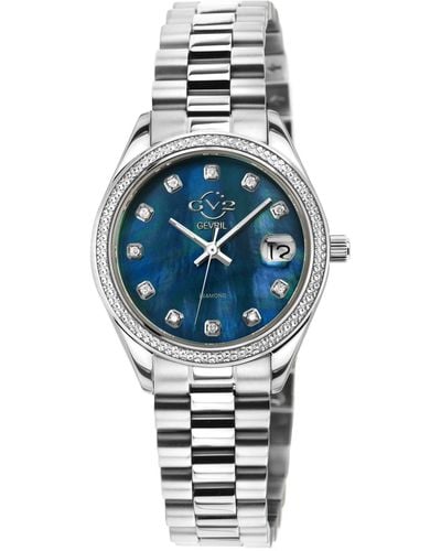 Gevril Naples Swiss Quartz Diamond -tone Stainless Steel Bracelet Watch 32mm - Blue
