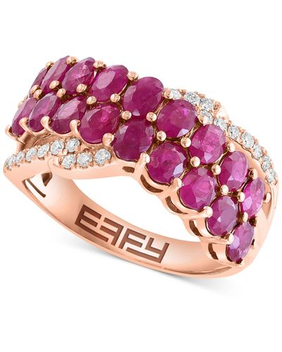 Effy Effy® Ruby (2-3/4 Ct. T.w.) & Diamond (1/6 Ct. T.w.) Crossover Cluster Ring In 14k Rose Gold - Pink