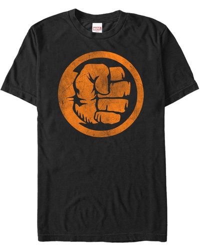 Fifth Sun Marvel Hulk Distressed Orange Fist Logo Short Sleeve T-shirt - Black