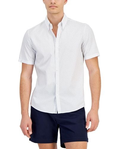 Michael Kors Slim-fit Stretch Textured Geo-print Button-down Shirt - White