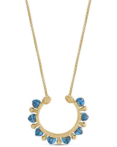 LuvMyJewelry Circle Of Fire Design Gold Plated Sterling Silver Turquoise Gemstone Necklace - Metallic