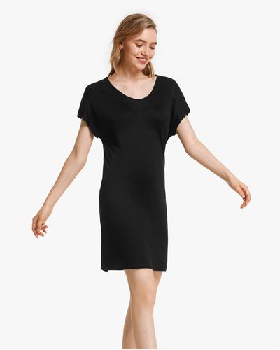 LILYSILK T-shirt Style Silk-knit Sleep Dress - Black
