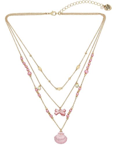 Betsey Johnson Faux Stone Shell Layered Necklace - Metallic