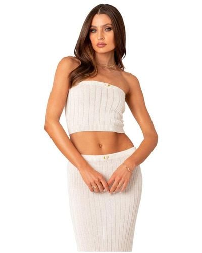 Edikted Knit Tube Top With Flower Applique - White