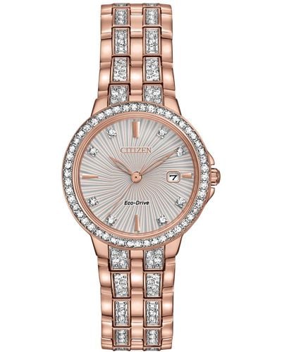 Citizen Women's Eco-drive Crystal Accent Rose Gold-tone Stainless Steel Bracelet Watch 28mm Ew2348-56a - Metallic