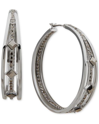 Karl Lagerfeld Paris Medium Crystal Triple-split Hoop Earrings - Metallic